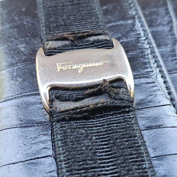 Salvatore Ferragamo Card Holder Black Trifold Wallet Embossed Leather Made Italy - Picture 7 of 12